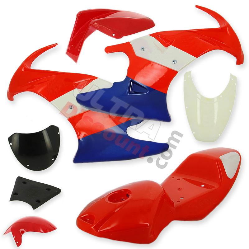Carenage Pocket bike 47 49cc (Rouge-Bleu-Blanc), Pièces Pocket Bike