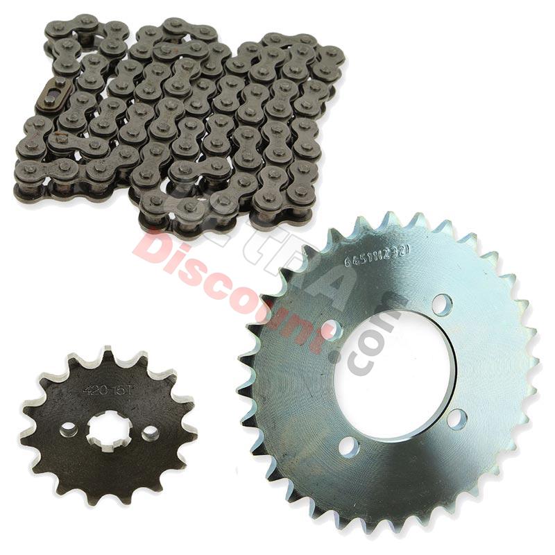 Kit transmission Chaine + couronne + pignon pour Skymini skybongo ST125-8/8A, Pièces Skymini Monkey - Gorilla