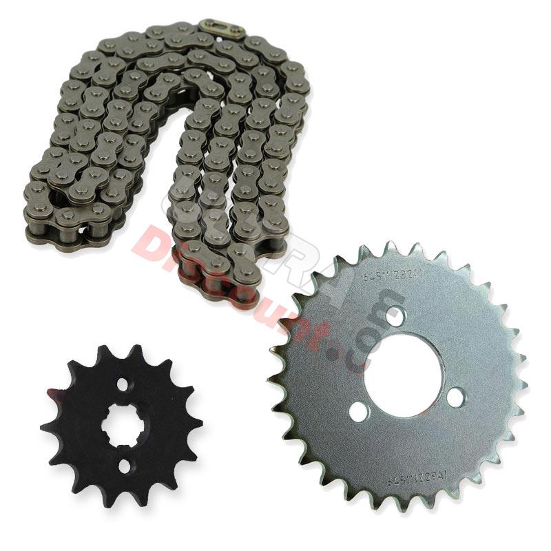Kit transmission Chaine + couronne + pignon pour Skymini ST50-8B/8C, Pièces Skymini Monkey - Gorilla Kit transmission Chaine + couronne + pignon pour Skymini ST50-8B/8C, Pièces Skymini Monkey - Gorilla