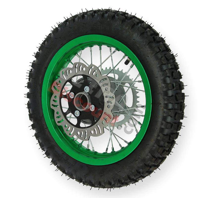 Roue Arrière Complète 12'' Verte pour Dirt Bike AGB27, Pieces Dirt Bike