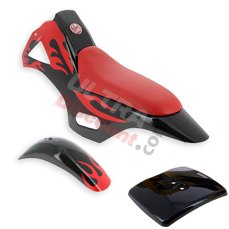 Carénage Noir-Rouge pour Pocket Cross avec selle rouge (type 1), Pièces Pocket Cross Carénage Noir-Rouge pour Pocket Cross avec selle rouge (type 1), Pièces Pocket Cross