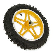 Roue arrière complète jaune pocket bike Cross (10'', type 1 )