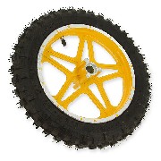 Roue avant complète jaune pocket bike Cross (10'', type 1 )
